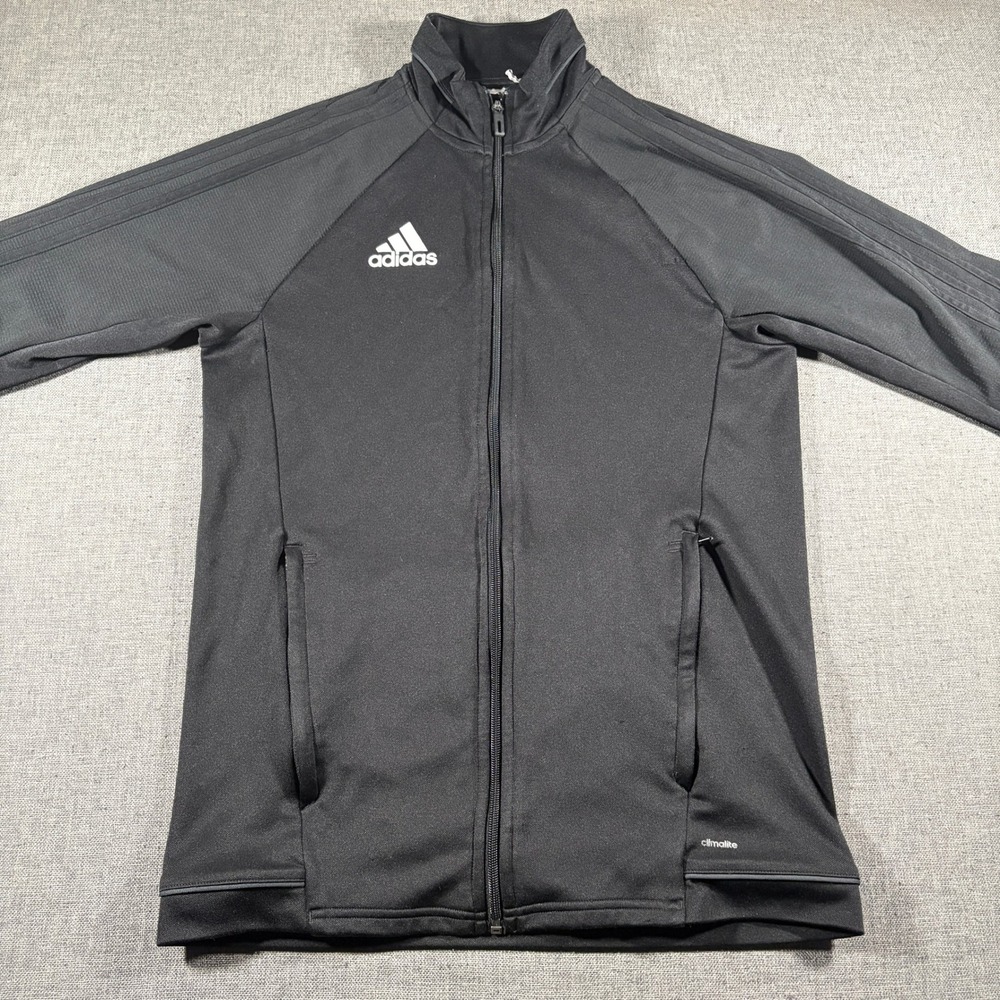 Adidas Track Jacket Mens Medium Black Climalite Full Zip 3-Stripe Performance
